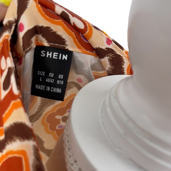 Shein Womens Mock Neck Retro Pleated Blouse Dressy Long Puff Sleeve Size Large - Picture 10 of 12